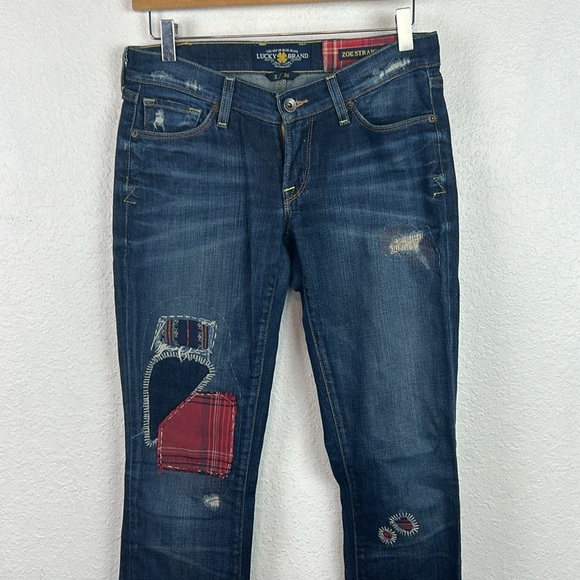 Lucky Brand Zoe Straight Leg Patch Design Jeans 2 - Picture 2 of 10